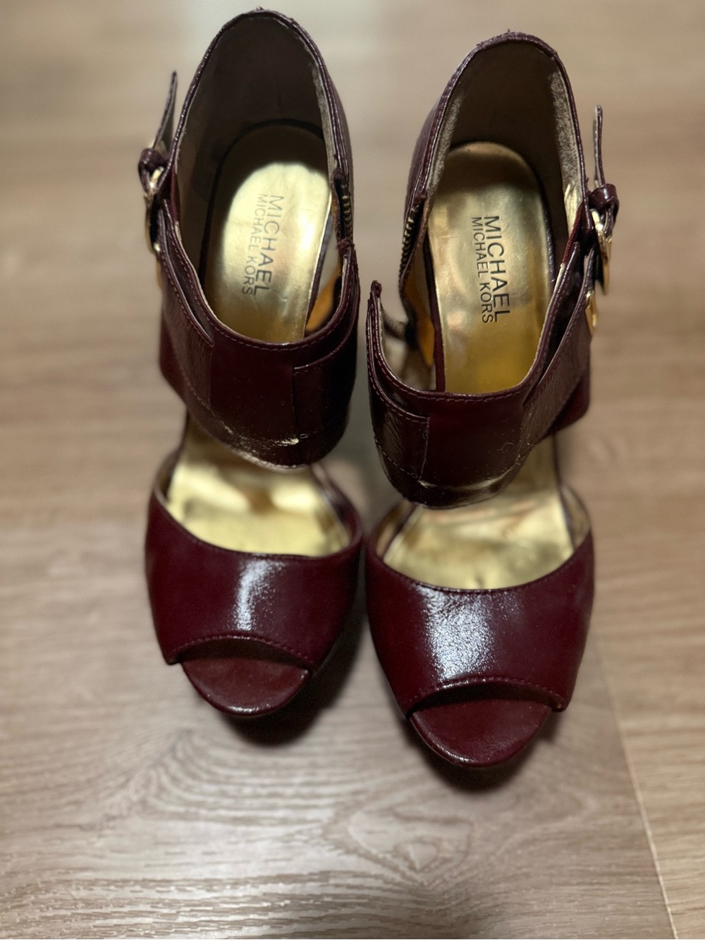Michael Kors Burgundy Open-Toe Ankle Strap Heels